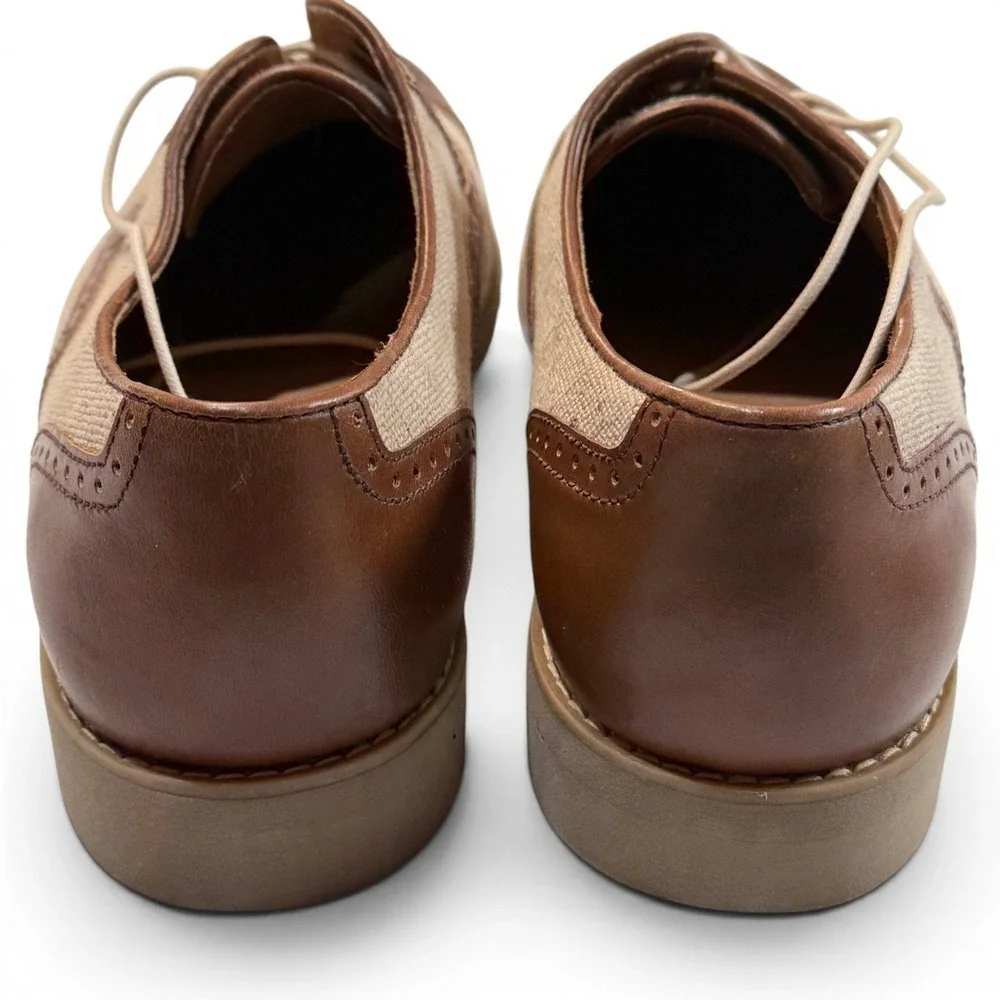 Johnston & Murphy Two Tone Cap Toe Oxford Shoes Men 9.5 M Tan Leather Canvas New